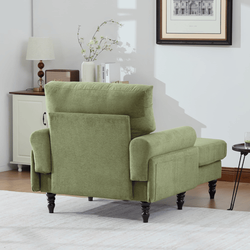 Poltrona individual em chenille - encosto e braços confortáveis, bolsos laterais - Verde Oliva