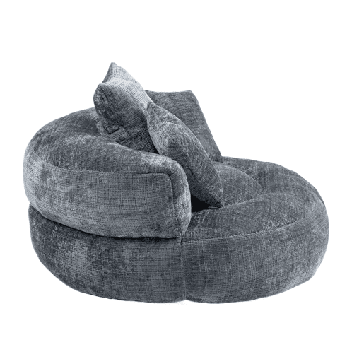Sofá puff individual - encosto alto, com 3 almofadas, interiorexterior - cinza chenille
