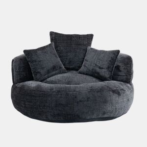 Sofá individual - Lazy Lounger com encosto alto e 3 almofadas - Chenille preta