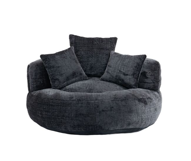 Sofá individual - lazy lounger alto respaldo con 3 cojines - chenilla negra