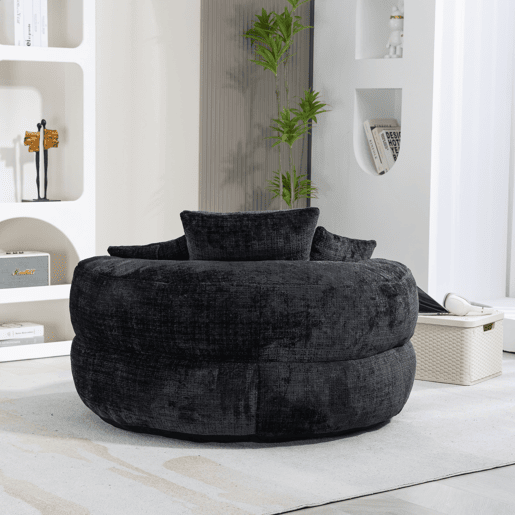 Sofá individual - Lazy Lounger com encosto alto e 3 almofadas - Chenille preta