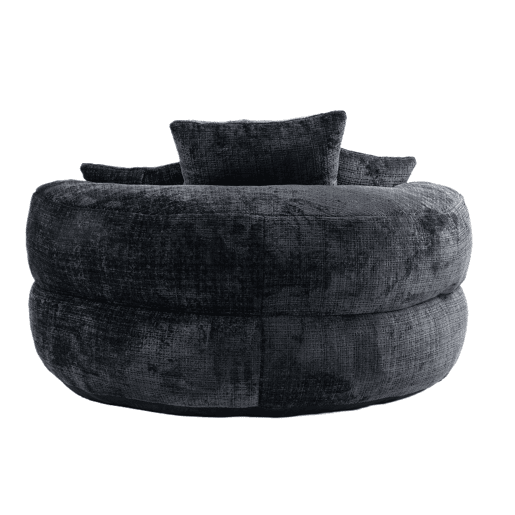 Sofá individual - Lazy Lounger com encosto alto e 3 almofadas - Chenille preta