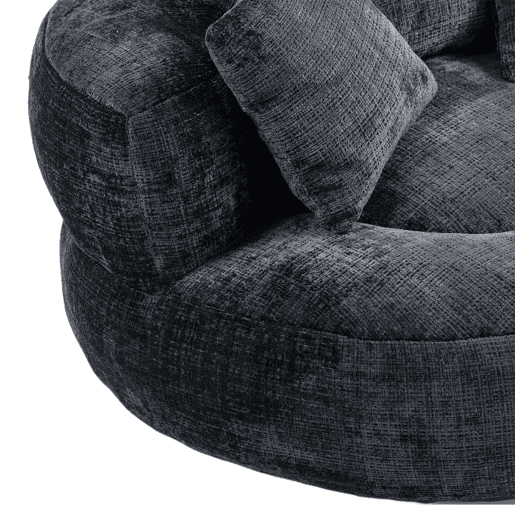 Sofá individual - Lazy Lounger com encosto alto e 3 almofadas - Chenille preta