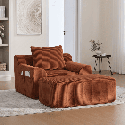 Sofá relax - Estofado moderno com bolsos laterais e almofada - Laranja