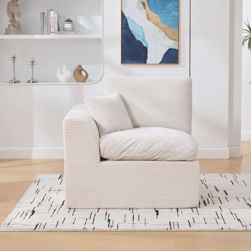 Sofá individual - minimalista e confortável com almofada - Bege
