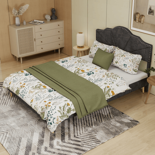 Cama minimalista 160x200 - cabeceira suave e confortável, base baixa multifuncional - cinzenta