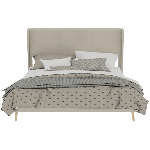 Cama estofada minimalista 160x200 - cabeceira acolchoada, base baixa sem arrumação - bege