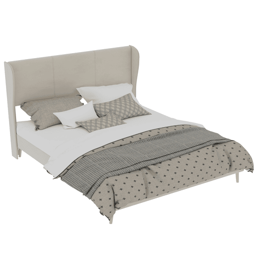 Cama estofada minimalista 160x200 - cabeceira acolchoada, base baixa sem arrumação - bege