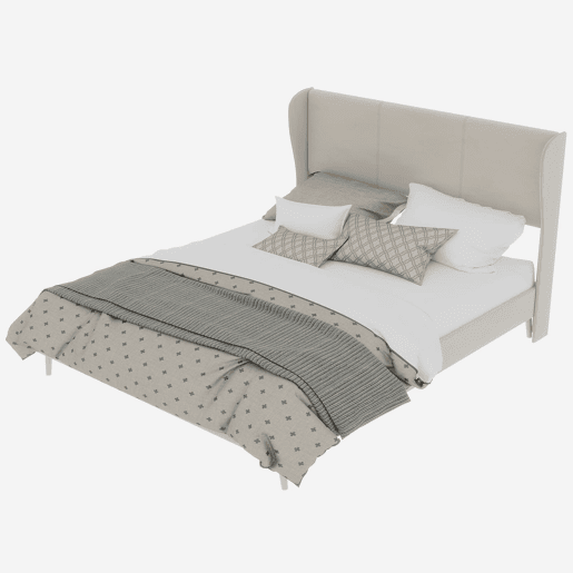Cama estofada minimalista 160x200 - cabeceira acolchoada, base baixa sem arrumação - bege