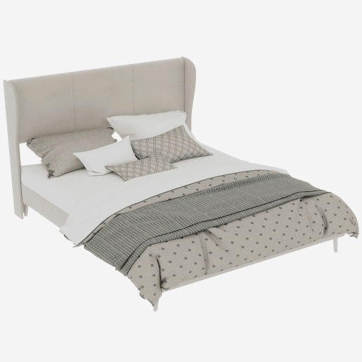 Cama estofada minimalista 160x200 - cabeceira acolchoada, base baixa sem arrumação - bege
