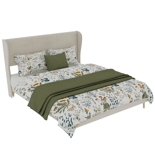Cama estofada 140x200 cm - Minimalista moderna, cabeceira acolchoada, base baixa, bege