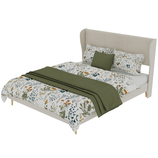 Cama estofada 140x200 cm - Minimalista moderna, cabeceira acolchoada, base baixa, bege