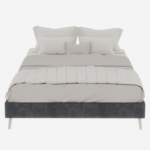 Cama minimalista 140x200 cm - estofada em veludo, base baixa - cinzenta