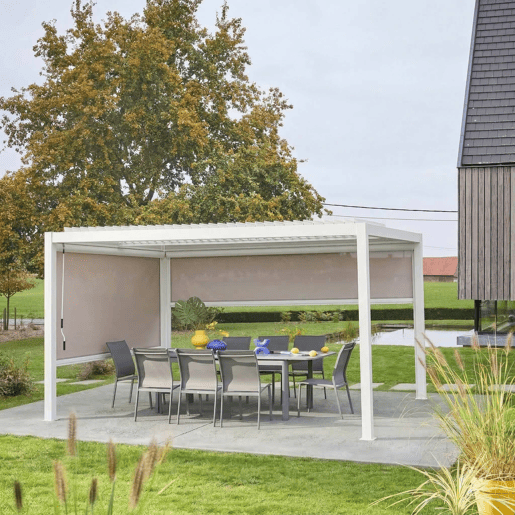 Pérgola bioclimática, alumínio e aço, 3x4m com estore 3m + estore 4m Branco - 300x400x300 cm