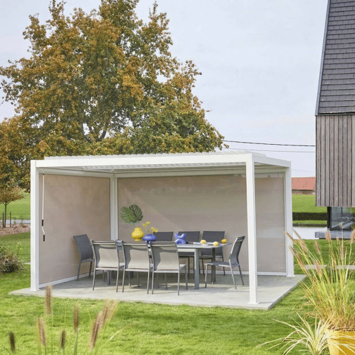 Pérgola bioclimática, alumínio e aço, 3x4m com estore 3m + estore 4m Branco - 300x400x300 cm