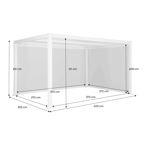 Pérgola bioclimática, alumínio e aço, 3x4m com estore 3m + estore 4m Branco - 300x400x300 cm