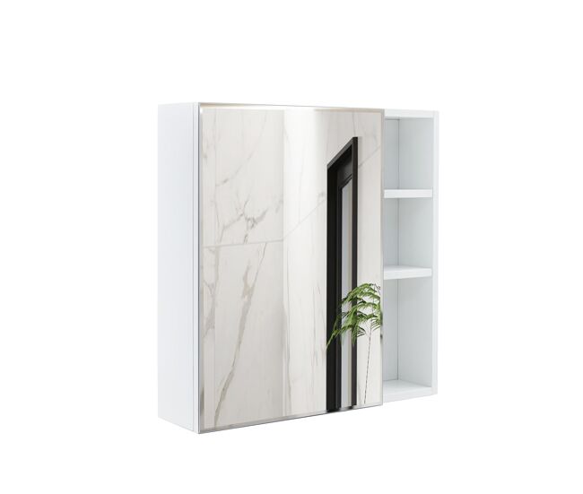 Armario espejo de pared 55x56 cm - almacenamiento dividido, espejo hd - blanco/transparente
