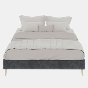 Cama minimalista 140x200 - Estilo moderno, caixa baixa, veludo holandês - Cinza