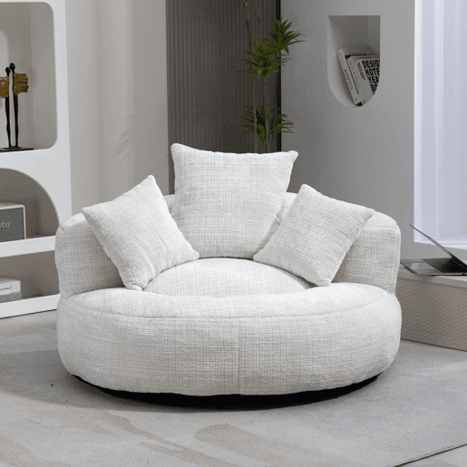 Sofá Lazy Individual - Resistente, Encosto Alto, 3 Almofadas, Interior e Exterior - Bege