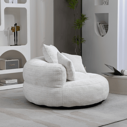 Sofá Lazy Individual - Resistente, Encosto Alto, 3 Almofadas, Interior e Exterior - Bege