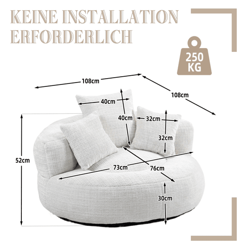 Sofá Lazy Individual - Resistente, Encosto Alto, 3 Almofadas, Interior e Exterior - Bege