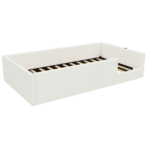 Cama plataforma 90x200 - estofada com grade e estação de carregamento - Branca
