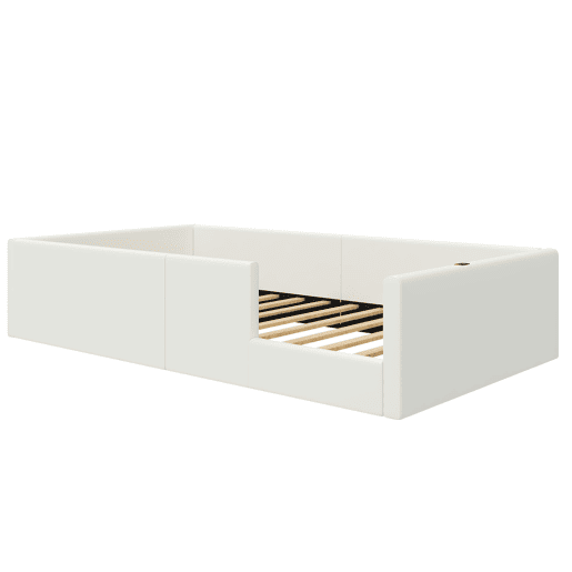 Cama plataforma 90x200 - estofada com grade e estação de carregamento - Branca
