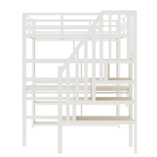 Cama alta 140x200 - com secretária, prateleira, LED e escada com arrumação - Branco Cama alta 140x200 - com secretária, prateleira, LED e escada com arrumação - Branco