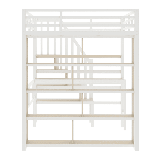 Cama alta 140x200 - com secretária, prateleira, LED e escada com arrumação - Branco Cama alta 140x200 - com secretária, prateleira, LED e escada com arrumação - Branco
