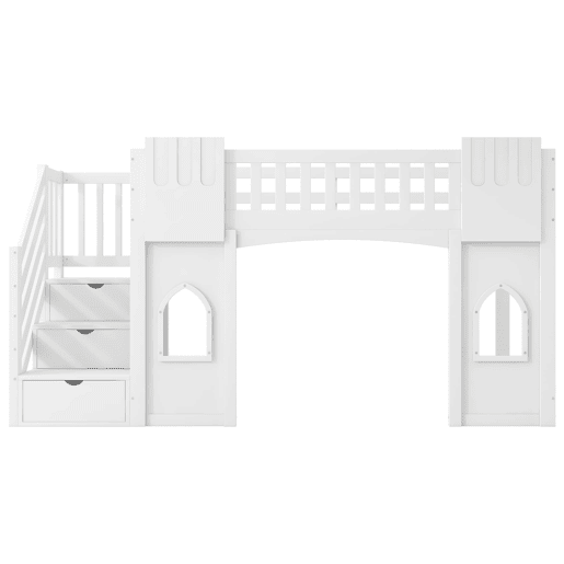 Cama alta 90x200 - com escada com arrumação e janela - Branco