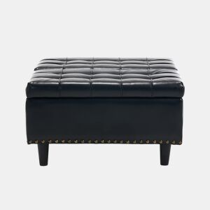Banco de arrumação quadrado 75x75 cm - assento rebatível com espaço de arrumação - PU preto