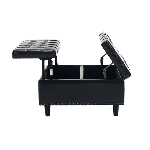Banco de arrumação quadrado 75x75 cm - assento rebatível com espaço de arrumação - PU preto