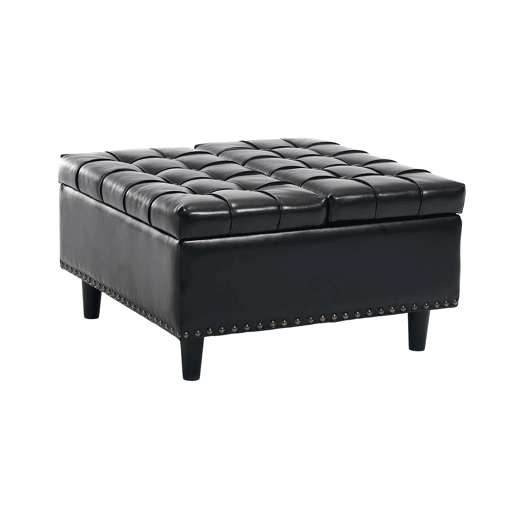 Banco de arrumação quadrado 75x75 cm - assento rebatível com espaço de arrumação - PU preto