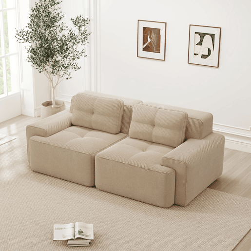 Sofá modular Boneless de 2 lugares - confortável, moderno, tipo nuvem, sofá-cama - bege
