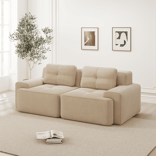 Sofá modular Boneless de 2 lugares - confortável, moderno, tipo nuvem, sofá-cama - bege