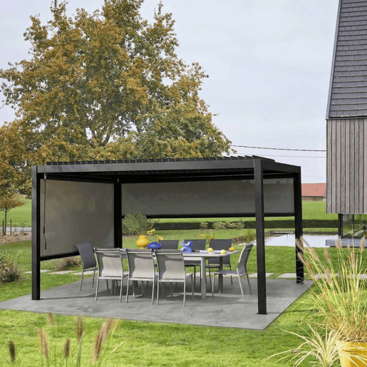 Pérgola bioclimática, alumínio e aço, 3x4m com estore 3m + estore 4m Preto - 300x400x300 cm