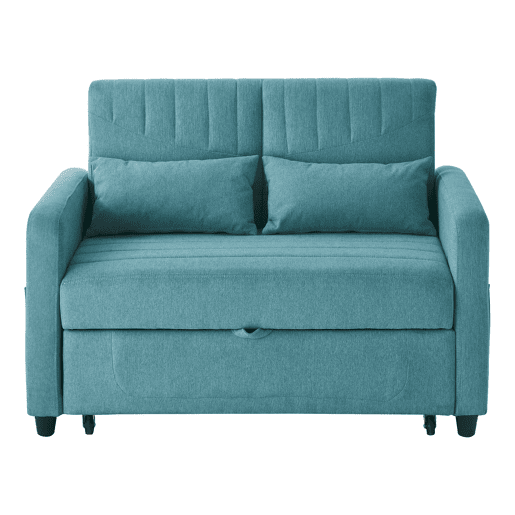 Sofá-cama de 2 lugares u2013 design moderno dobrável, encosto com 3 posições u2013 azul esverdeado antigo