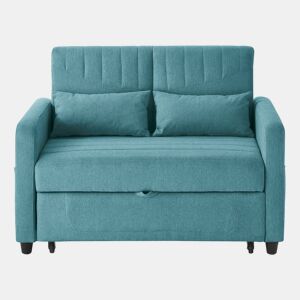 Sofá-cama de 2 lugares u2013 design moderno dobrável, encosto com 3 posições u2013 azul esverdeado antigo