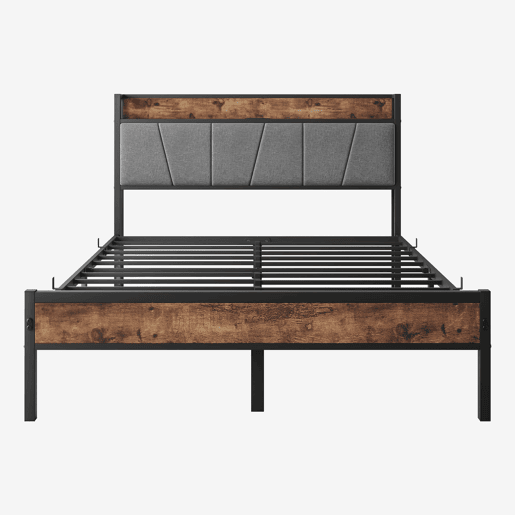 Cama 120x200 cm - LED inteligente, cabeceira com arrumação e USB, metal resistente - Antique Brown