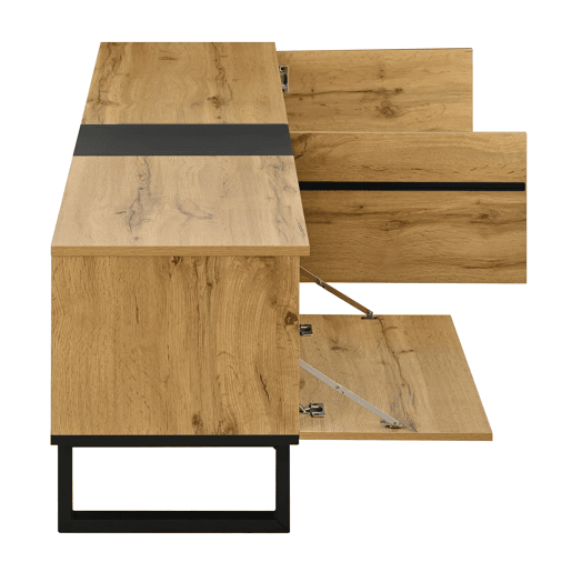 Móvel de TV 180 cm - Minimalista com portas duplas, compartimentos abertos e rebatíveis - Madeira