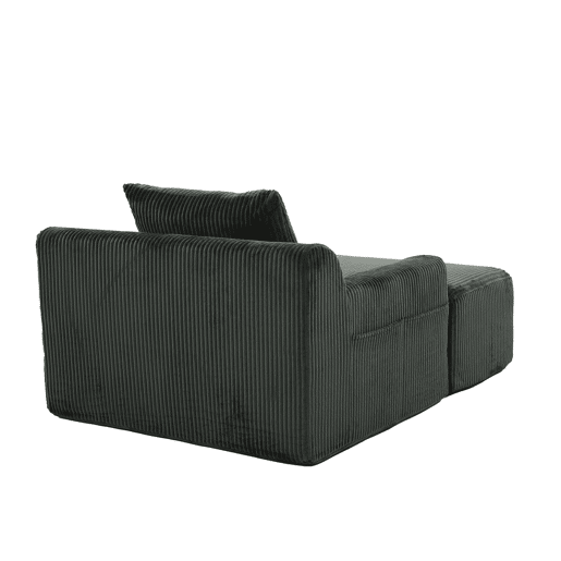 Sofá relax - Veludo canelado, assento profundo, almofada e bolsos laterais - Verde esmeralda