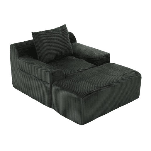 Sofá relax - Veludo canelado, assento profundo, almofada e bolsos laterais - Verde esmeralda