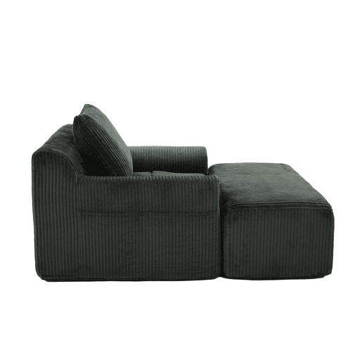 Sofá relax - Veludo canelado, assento profundo, almofada e bolsos laterais - Verde esmeralda