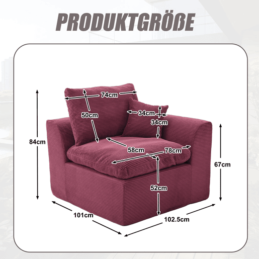 Sofá individual - minimalista, confortável, com almofada - Vermelho vinho