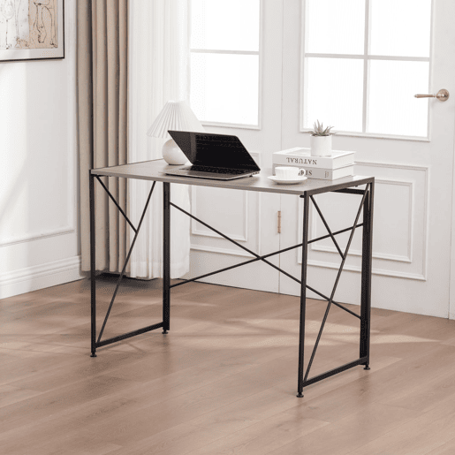 Secretária - compacta, estrutura metálica e superfície em MDF - cor natural