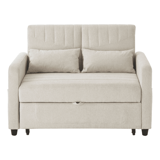 Sofá-cama de 2 lugares - design moderno, reclinável em 3 posições, algodão-linho - Bege