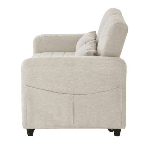 Sofá-cama de 2 lugares - design moderno, reclinável em 3 posições, algodão-linho - Bege