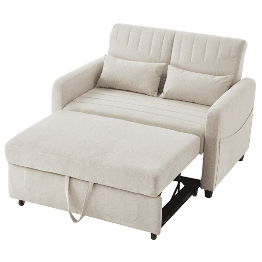 Sofá-cama de 2 lugares - design moderno, reclinável em 3 posições, algodão-linho - Bege
