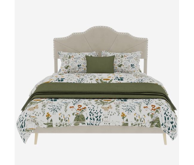 Cama tapizada 160x200 - cabecero suave y cómodo, base baja, multifuncional - beige