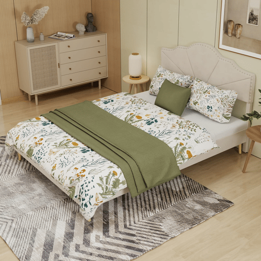 Cama estofada 160x200 - cabeceira macia e confortável, base baixa, multifuncional - bege